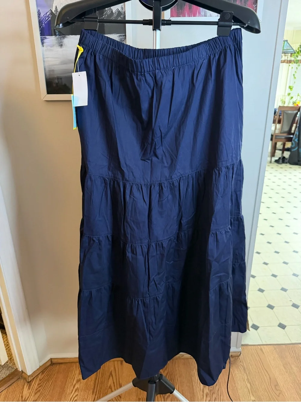 Cece Tiered Navy Maxi Skirt - Women's Navy Skirt With Pockets Size L